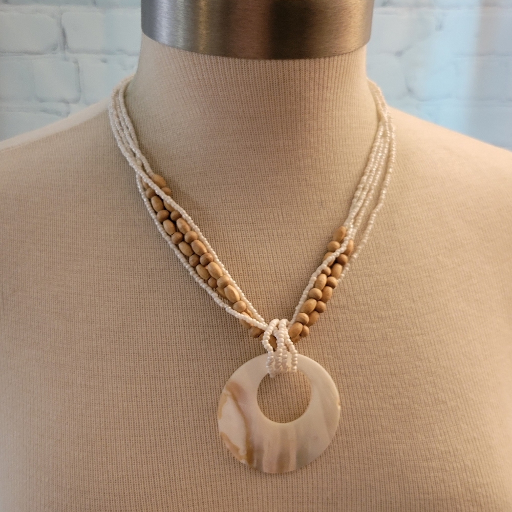 Claires Mother Of Pearl Wooded Necklace